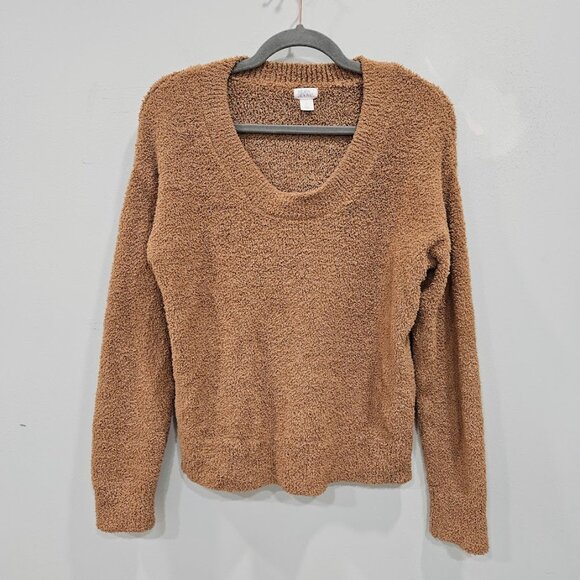 Stars Above Fuzzy Scoop Neck Long Sleeve Brown Sherpa Sweatshirt Pullover Small - Picture 2 of 7